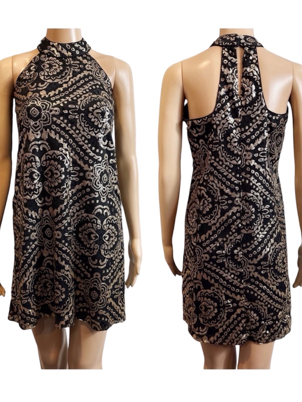 Alya Black & Gold Sequin Gatsby Style Dress